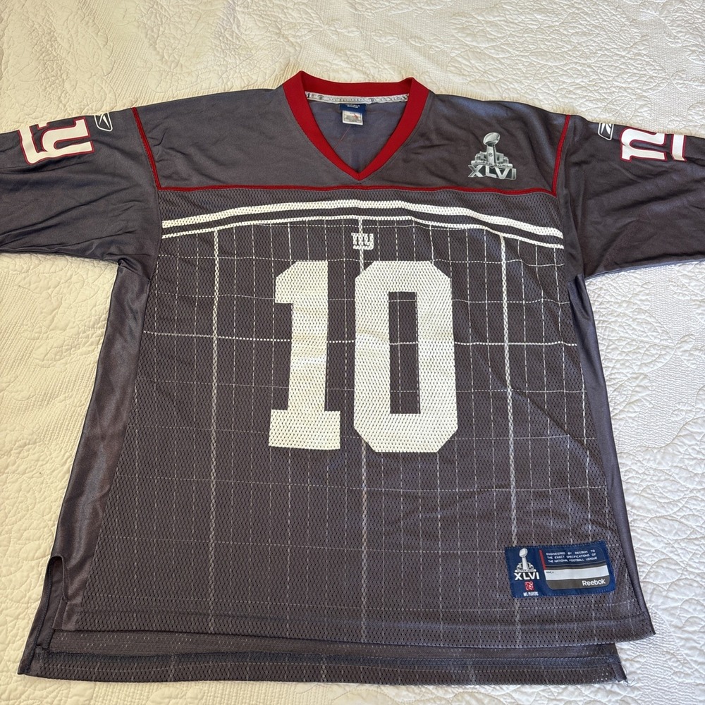 Reebok Mens Gray New York Giants Super Bowl XLVI NFL Jersey #10 Eli Manning